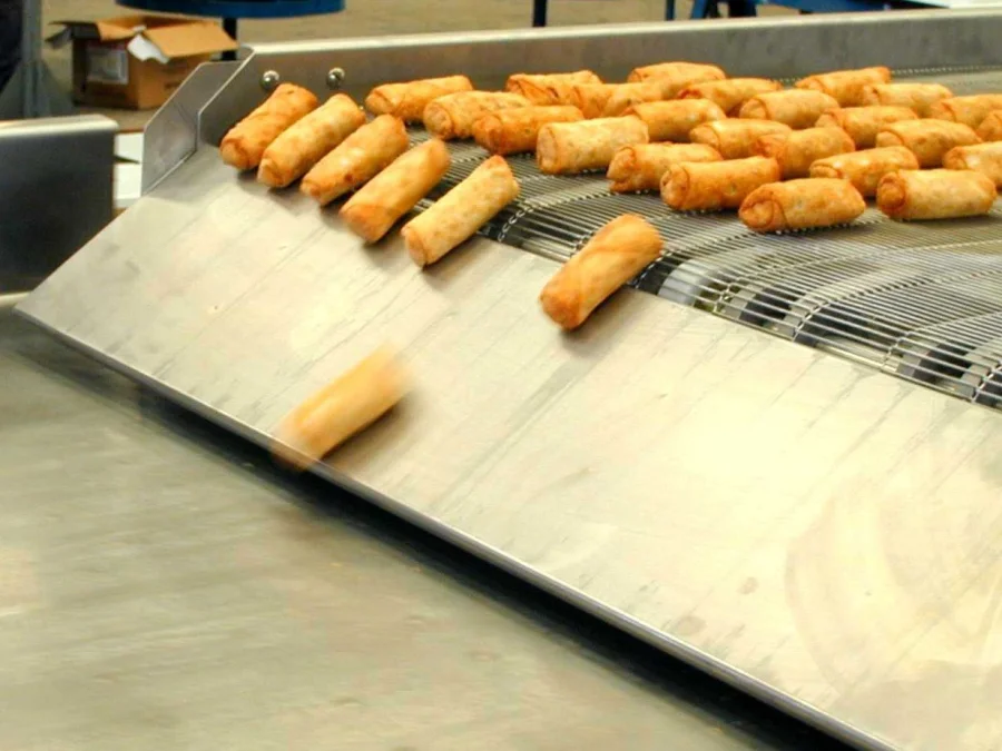 Eggroll snack on a PFI conveyor.