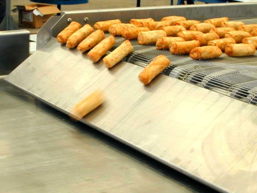 Eggroll snack on a PFI conveyor.
